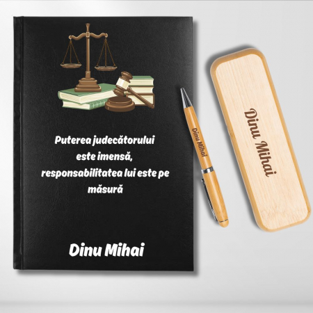 Cadouri peste 100 RON - Cadou pentru Judecator- Agenda personalizata + set scris
