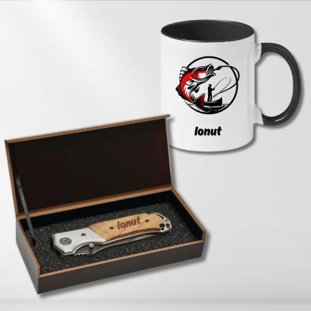 Diverse cadouri personalizate - Cadou pentru Pescar - Cana + Cutit personalizat