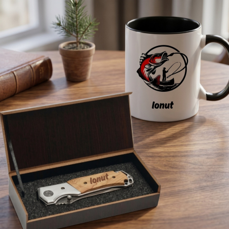 Cadou pentru Pescar - Cana + Cutit personalizat