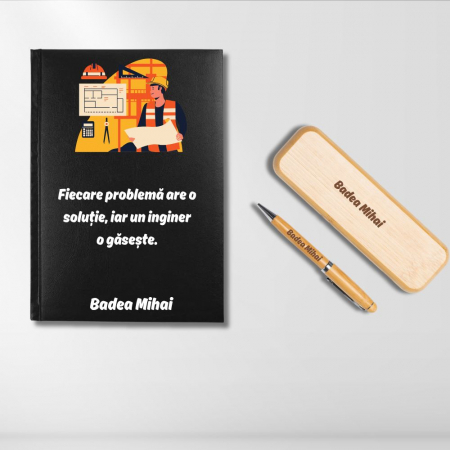 Cadouri peste 100 RON - Cadou pentru inginer- Agenda personalizata + set scris