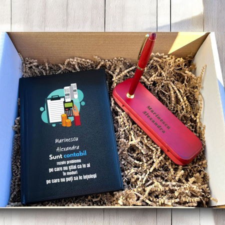 Cadou pentru contabil- Agenda personalizata  + Set scris [0]