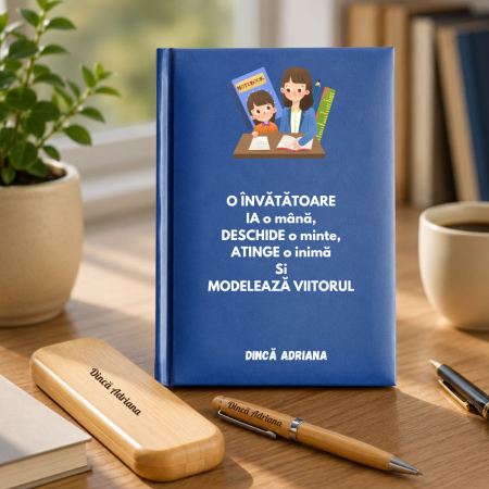 Cadouri personalizate - Cadou pentru Educatoare- Agenda + set de scris personalizat