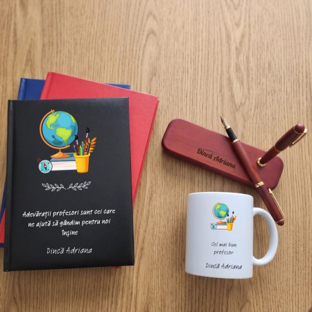 Cadouri personalizate - Cadou pentru profesor de geografie- Agenda +Set scris + Cana - Copie