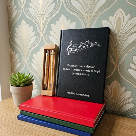 Cadouri peste 100 RON - Cadou pentru Profesor de muzica - Agenda personalizata + Pix si creion personalizat