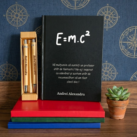 Cadouri peste 100 RON - Cadou pentru Profesor Fizica- Agenda personalizata + Pix si Creion mecanic personalizat