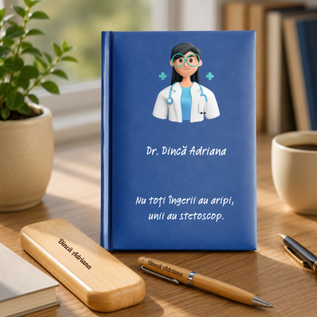 Cadouri personalizate - Cadou pentru Doctor - Agenda + set de scris personalizat