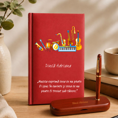 Cadouri personalizate - Cadou pentru profesorul de muzica - Agenda + set de scris  personalizate