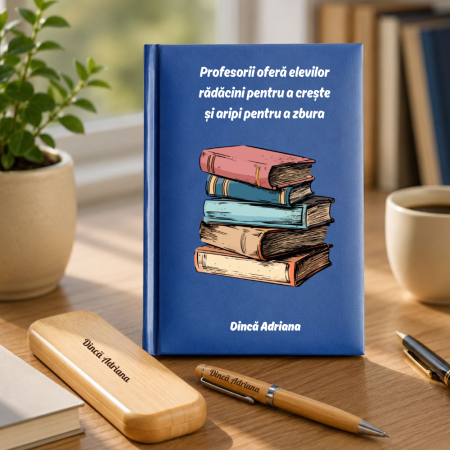 Cadouri personalizate - Cadou pentru profesor - Agenda + set de scris personalizat