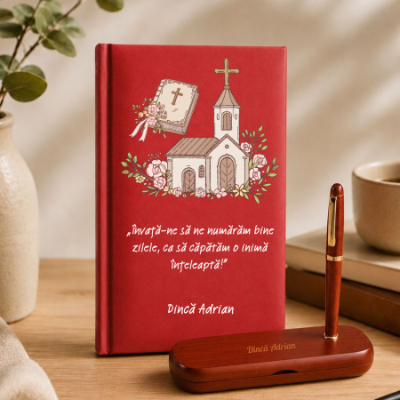 Cadouri personalizate - Cadou pentru profesorul de religie - Agenda + set de scris  personalizate