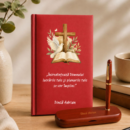 Cadouri personalizate - Cadou pentru Preot - Agenda + set de scris  personalizate