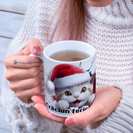 Cadouri de Craciun - Cana personalizata - Craciun Fericit  - Pisicuta
