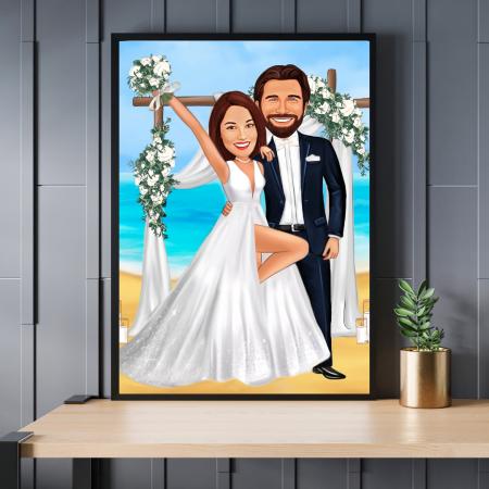 Caricaturi personalizate - Caricatura 2 personaje  - Nunta pe plaja