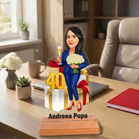 Cadouri personalizate - Caricatură Aniversare Femeie in costum - Statuetă Personalizată tip Trofeu
