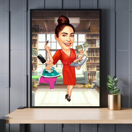 Caricaturi personalizate - Caricatura Femeie - Multitasking