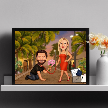 Caricaturi personalizate - Caricatura cuplului modern -Tablou pentru el, comandat de ea