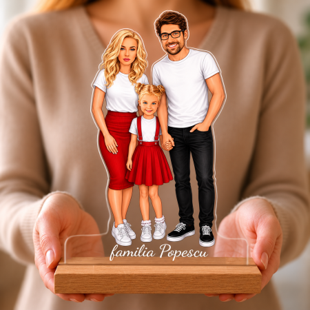 Cadouri personalizate - Caricatură Familie 3 personaje model F - Statuetă Personalizată tip Trofeu