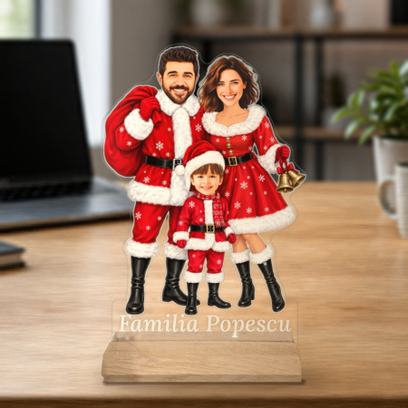 Caricatură Familie 3 personaje  Craciun  - Statuetă Personalizată tip Trofeu