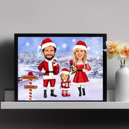 Caricaturi personalizate - Caricatura Familie  "Craciun Fericit"