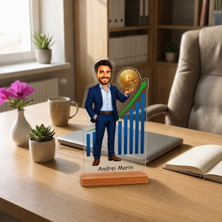 Cadouri personalizate - Caricatură Investitor/ Bursa / Bitcoin - Statuetă Personalizată tip Trofeu