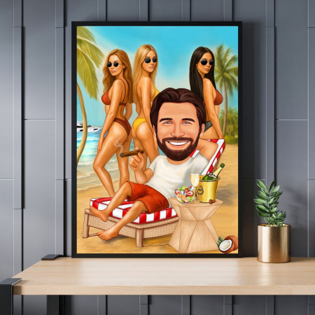 Caricaturi personalizate - Caricatura Don Juan pe plaja