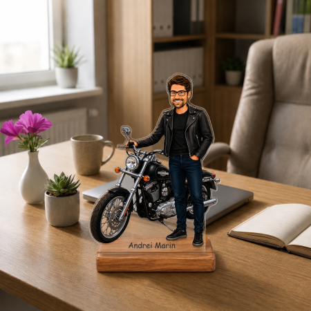 Cadouri personalizate - Caricatură Motociclist - Statuetă Personalizată tip Trofeu
