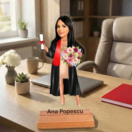 Cadouri personalizate - Caricatură pentru absolventa facultate - Statuetă Personalizată tip Trofeu