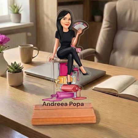 Cadouri personalizate - Caricatură pentru Tehnician Unghii - Statuetă Personalizată tip Trofeu