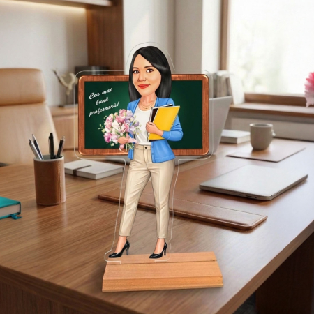 Cadouri personalizate - Caricatură pentru  profesoara - Statuetă Personalizată tip Trofeu