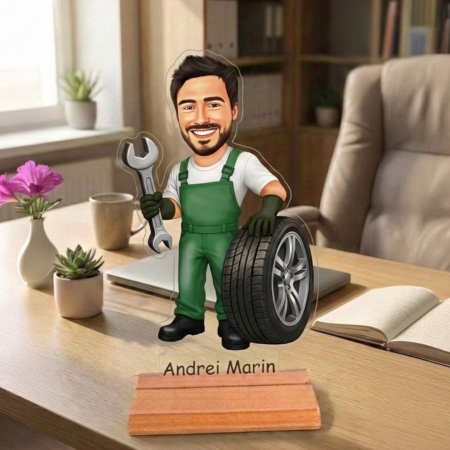Cadouri personalizate - Caricatură pentru Mecanic - Statuetă Personalizată tip Trofeu