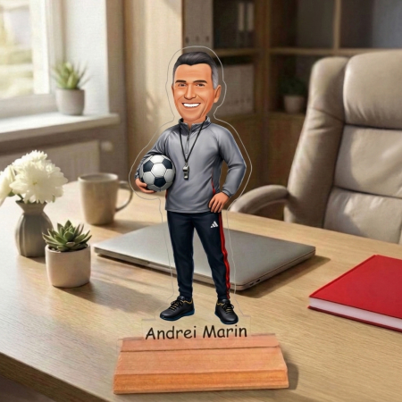 Cadouri personalizate - Caricatură pentru Antrenor Fotbal/ Profesor Sport- Statuetă Personalizată tip Trofeu
