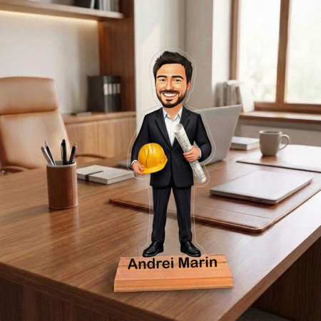Cadouri personalizate - Caricatură pentru Inginer / Arhitect - Statuetă Personalizată tip Trofeu
