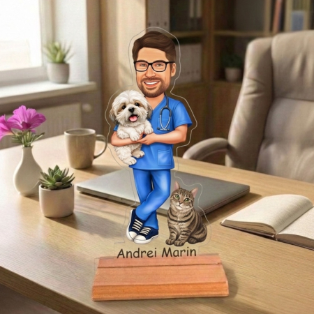 Cadouri personalizate - Caricatură pentru Veterinar- Statuetă Personalizată tip Trofeu