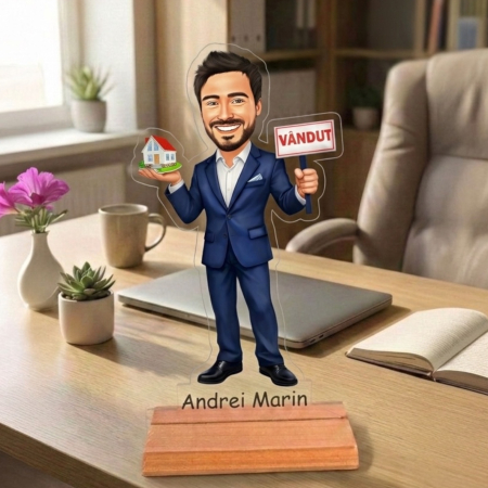 Cadouri personalizate - Caricatură pentru Agent Imobiliar - Statuetă Personalizată tip Trofeu