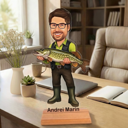 Caricatură pentru Pescar- Statuetă Personalizată tip Trofeu