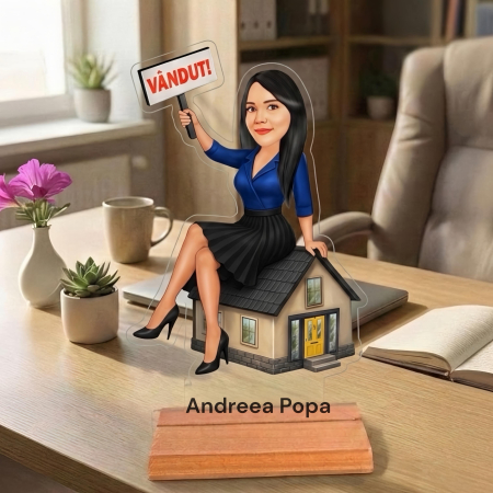 Cadouri personalizate - Caricatură pentru Agent Imobiliar - Statuetă Personalizată tip Trofeu