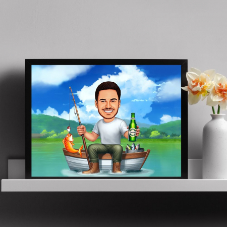 Caricaturi personalizate - Caricatura Pescar pe barca