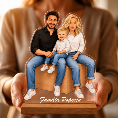 Cadouri personalizate - Caricatură Familie 3 personaje model B - Statuetă Personalizată tip Trofeu