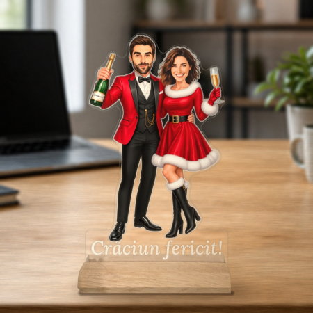 Cadouri personalizate - Caricatură  Cuplu Craciun- Statuetă Personalizată tip Trofeu