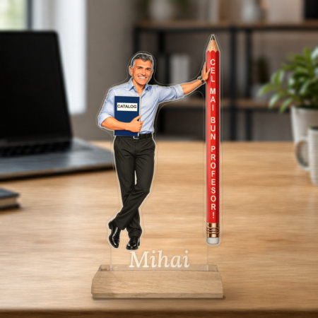 Caricatură Profesor Barbat - Statuetă Personalizată tip Trofeu