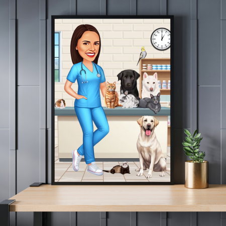 Cadouri peste 100 RON - Caricatura Veterinar - femeie