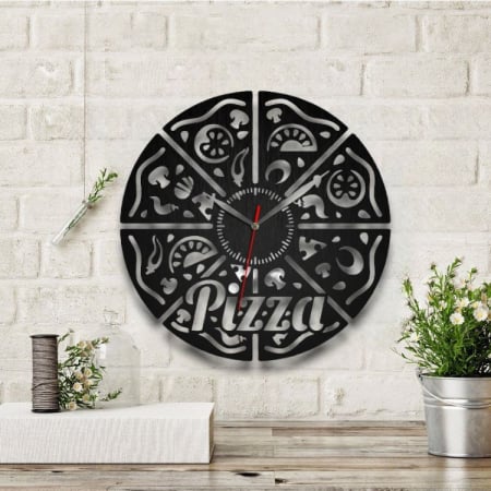 Ceas din lemn gravat Pizza [2]