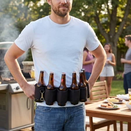 Cadouri pentru barbati - Centura de bere neagra  cu deschizator de sticle - Pentru regele gratarului