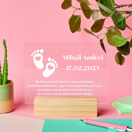 Cadouri pana in 100 RON - Placheta personalizata pentru nou nascut