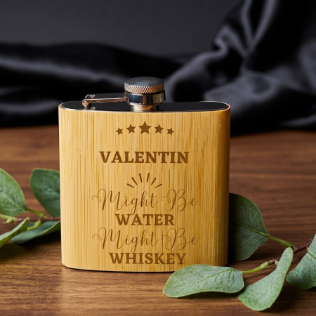 Cadouri Secret Santa - Plosca BAMBOO STYLE personalizata cu nume
