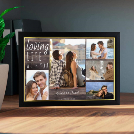 Cadouri pana in 100 RON - Rama foto personalizata " Loving " 5 poze - A4