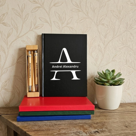Set  Agenda Initiala si Nume + Pix si Creion mecanic personalizat