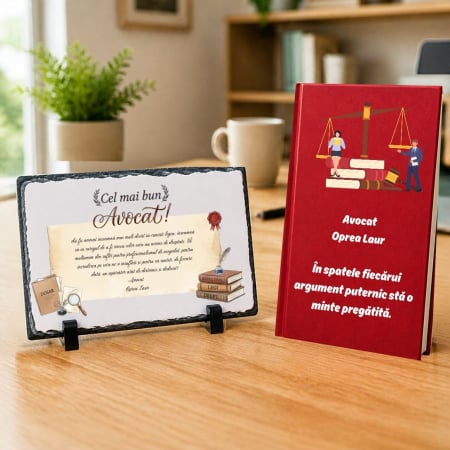 Cadouri personalizate - Set cadou Agenda + Placa piatra ardezie personalizata - Cel mai bun avocat