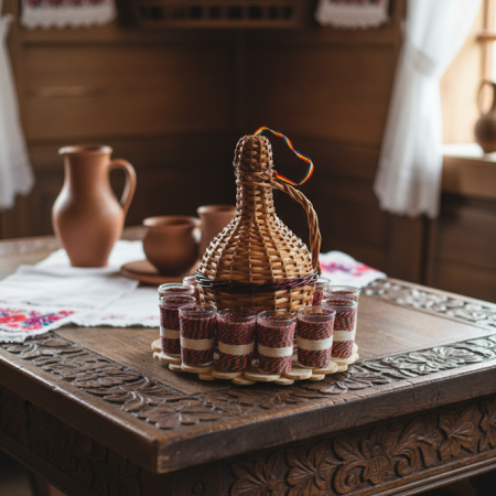 Decoratiuni - Set cadou Sticla Impletita cu 12 pahare Romania