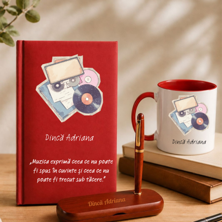 Cadouri personalizate - Set Cadou pentru pasionatul de muzica- Agenda +Set scris + Cana