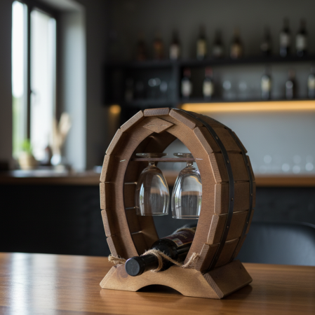 Butoaie pentru bautura - Set cadou suport de vin cu 2 pahare si o sticluta de vin